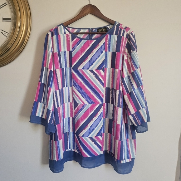 Bob Mackie Wearable Art Pink Geometric Pullover Blouse Abstract Retro Easter - Picture 1 of 7